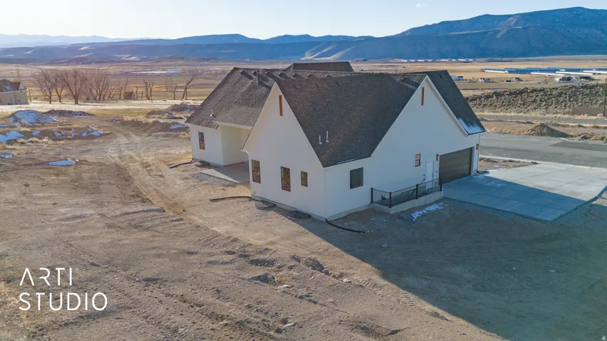 Drone / aerial view of a mountain backdrop