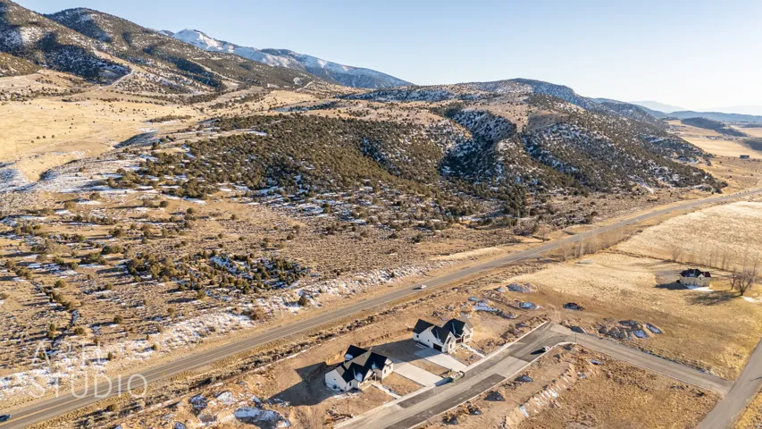Bird's eye view of a mountainous background