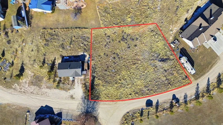 Aerial overview of property's location featuring property boundaries highlighted