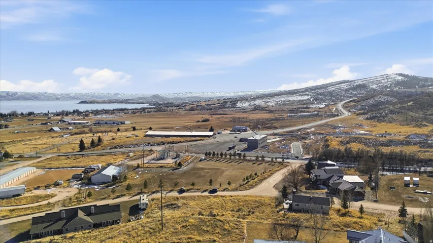 Aerial view of a water and mountain view