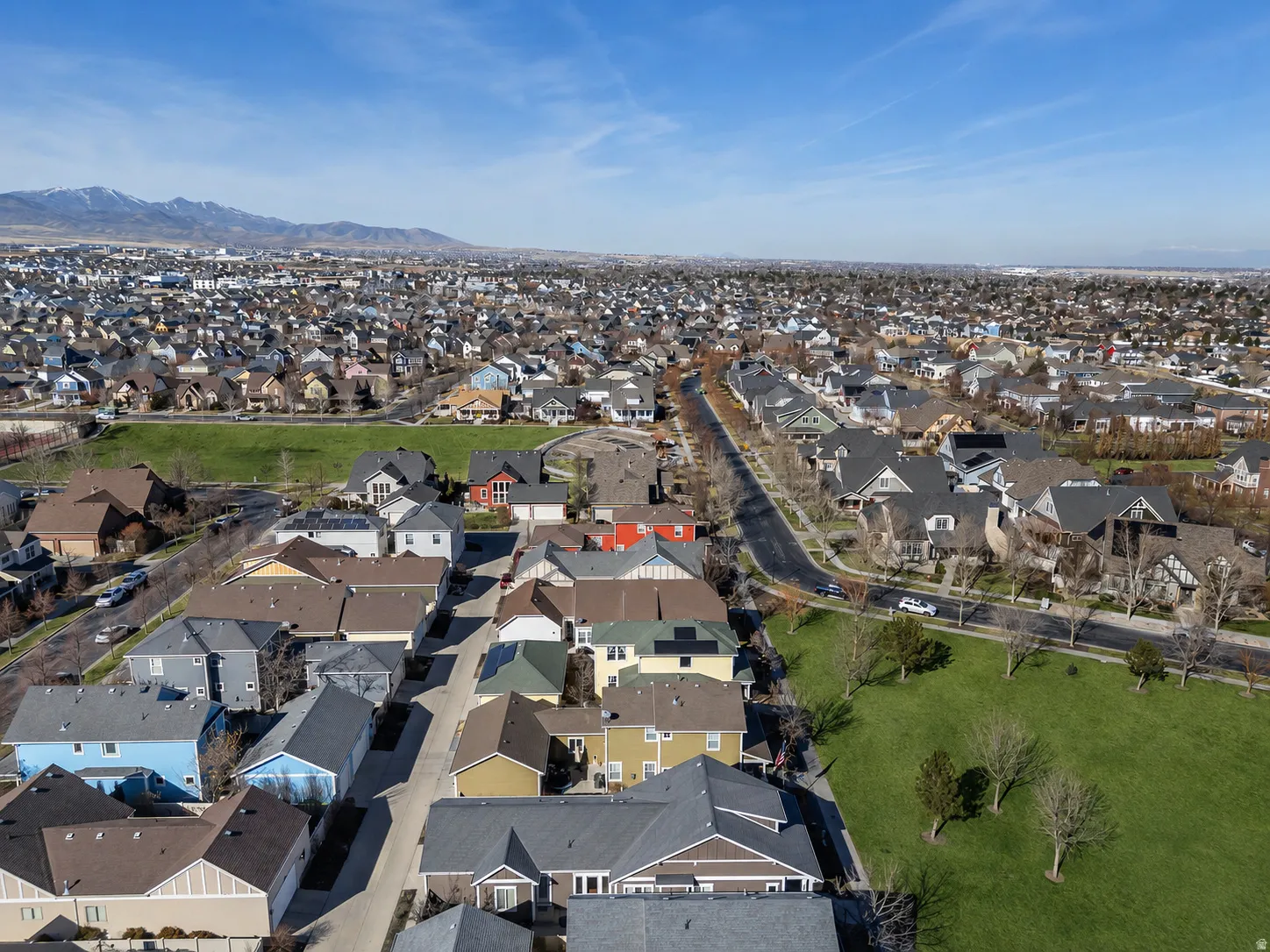 Expansive residential neighborhood with varied architectural styles