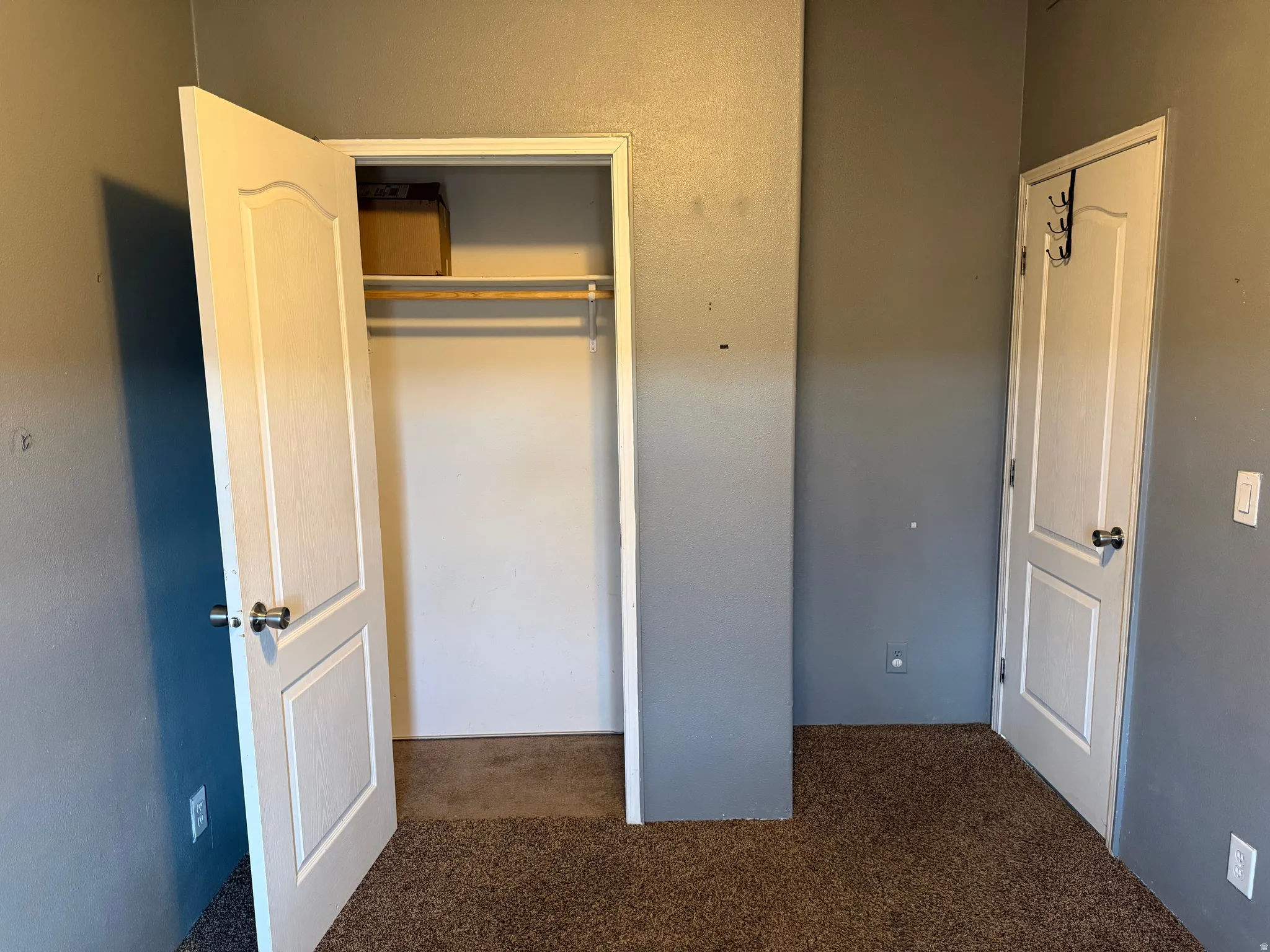 Unfurnished bedroom with carpet floors and a closet