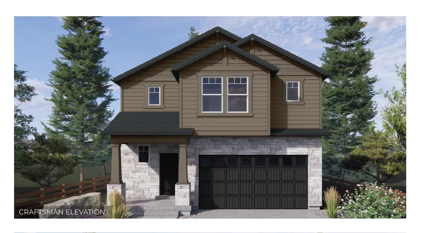 View of front facade featuring stone siding, an attached garage, and driveway
