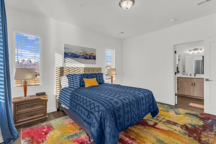 Spacious primary bedroom has walk in closet and connected bathroom