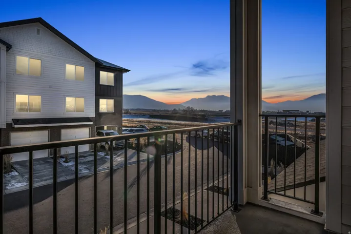 Balcony at dusk with views of Mt Timponogos