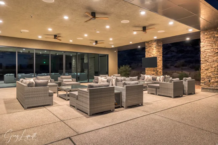 View of patio / terrace with an outdoor hangout area and ceiling fan