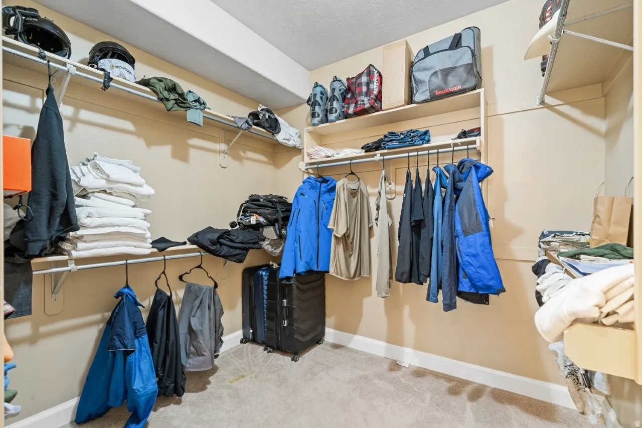 Walk in closet with carpet flooring