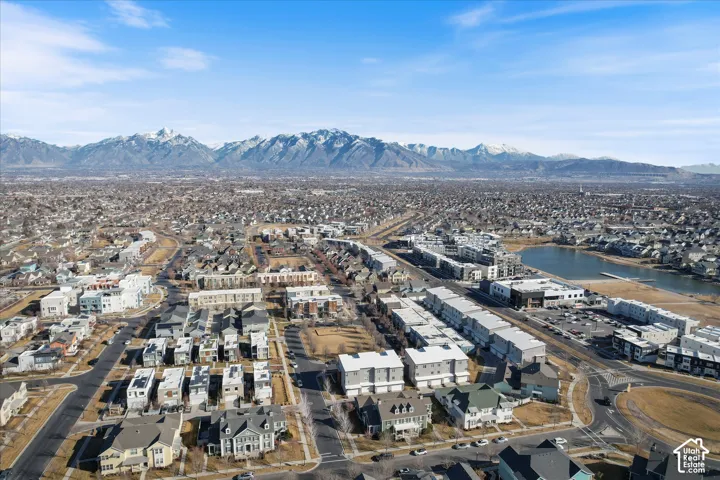 Aerial view of a water and mountain view
