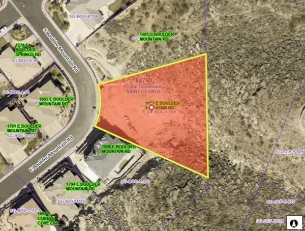 Aerial view of property's location with property boundaries highlighted
