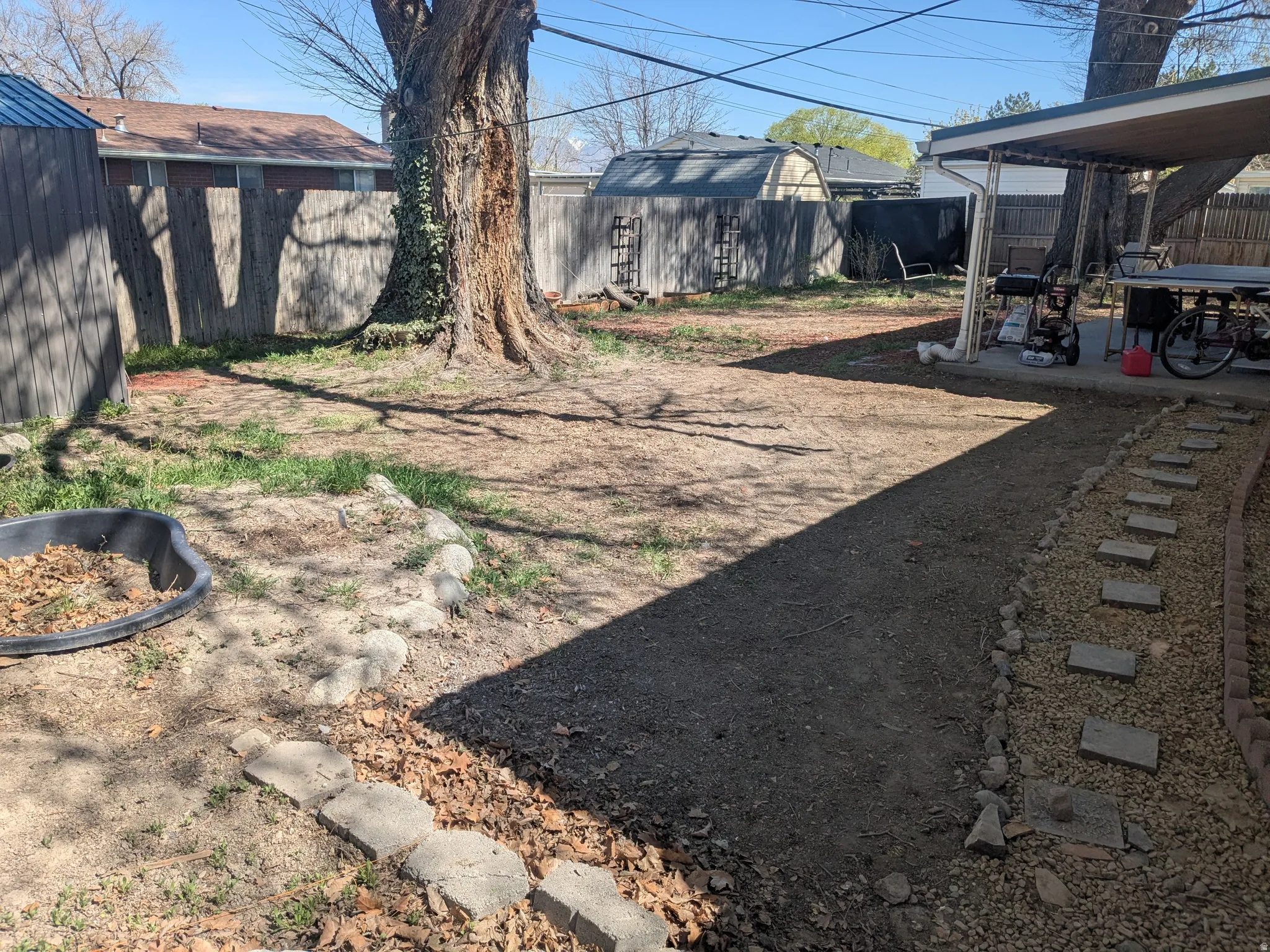 View of fenced backyard