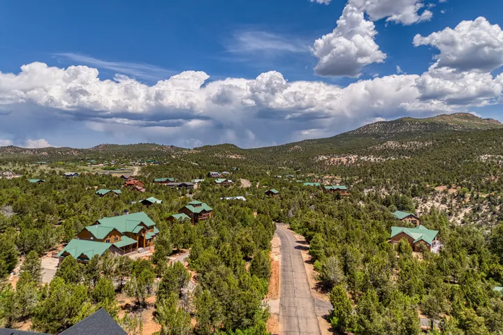 Aerial view of a mountain backdrop