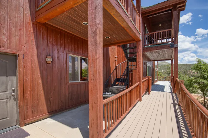 Wooden deck featuring stairway