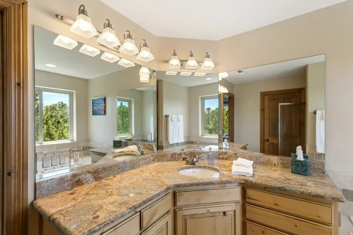 Bathroom featuring vanity, healthy amount of natural light, and a garden tub