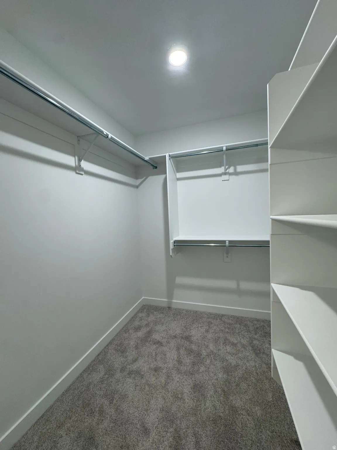 Walk in closet with dark carpet