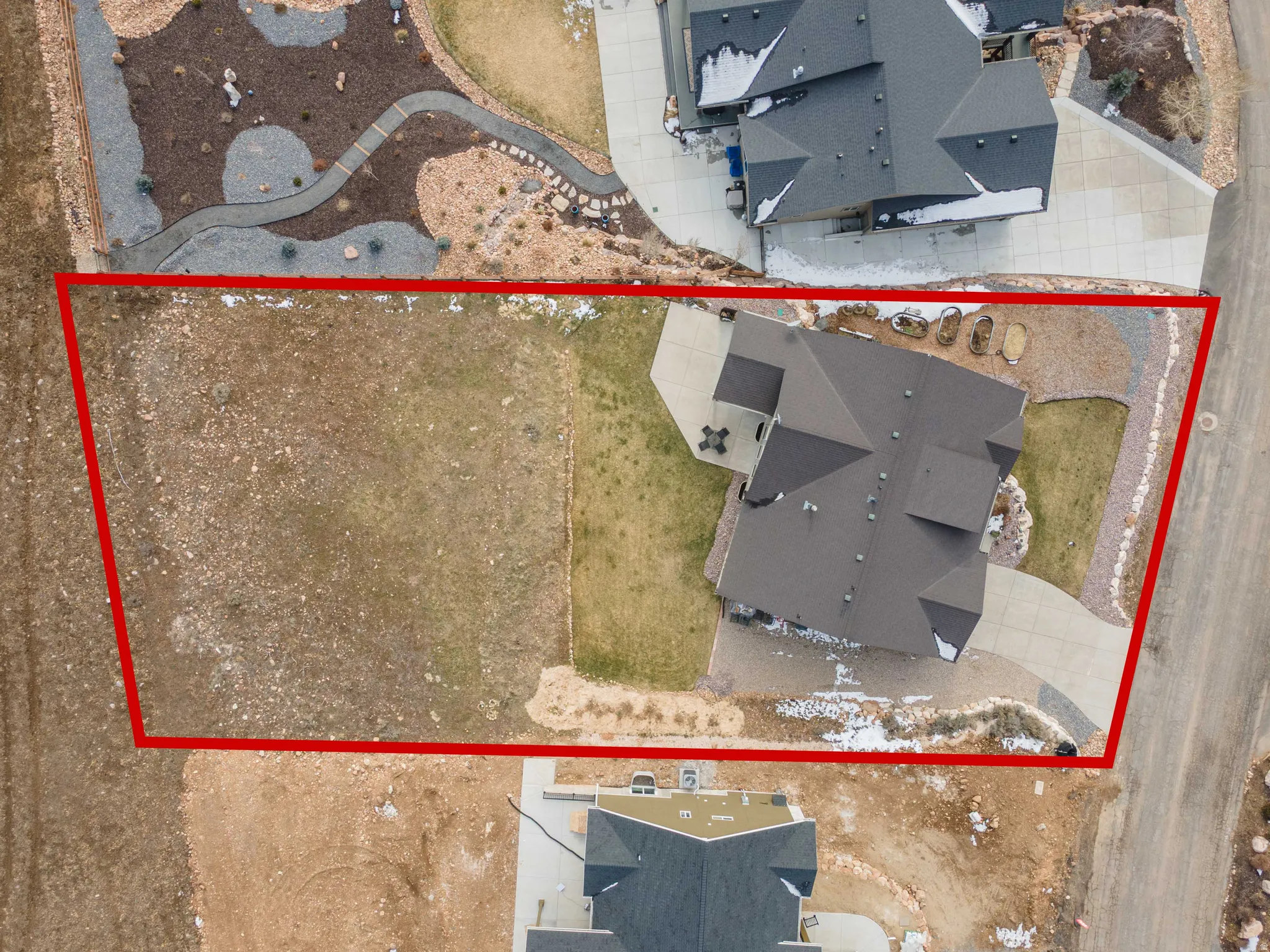Aerial overview of property's location featuring property parcel outlined