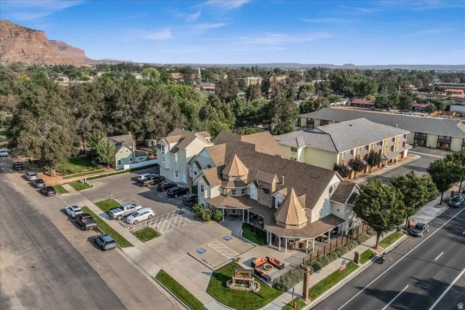 Aerial perspective of suburban area