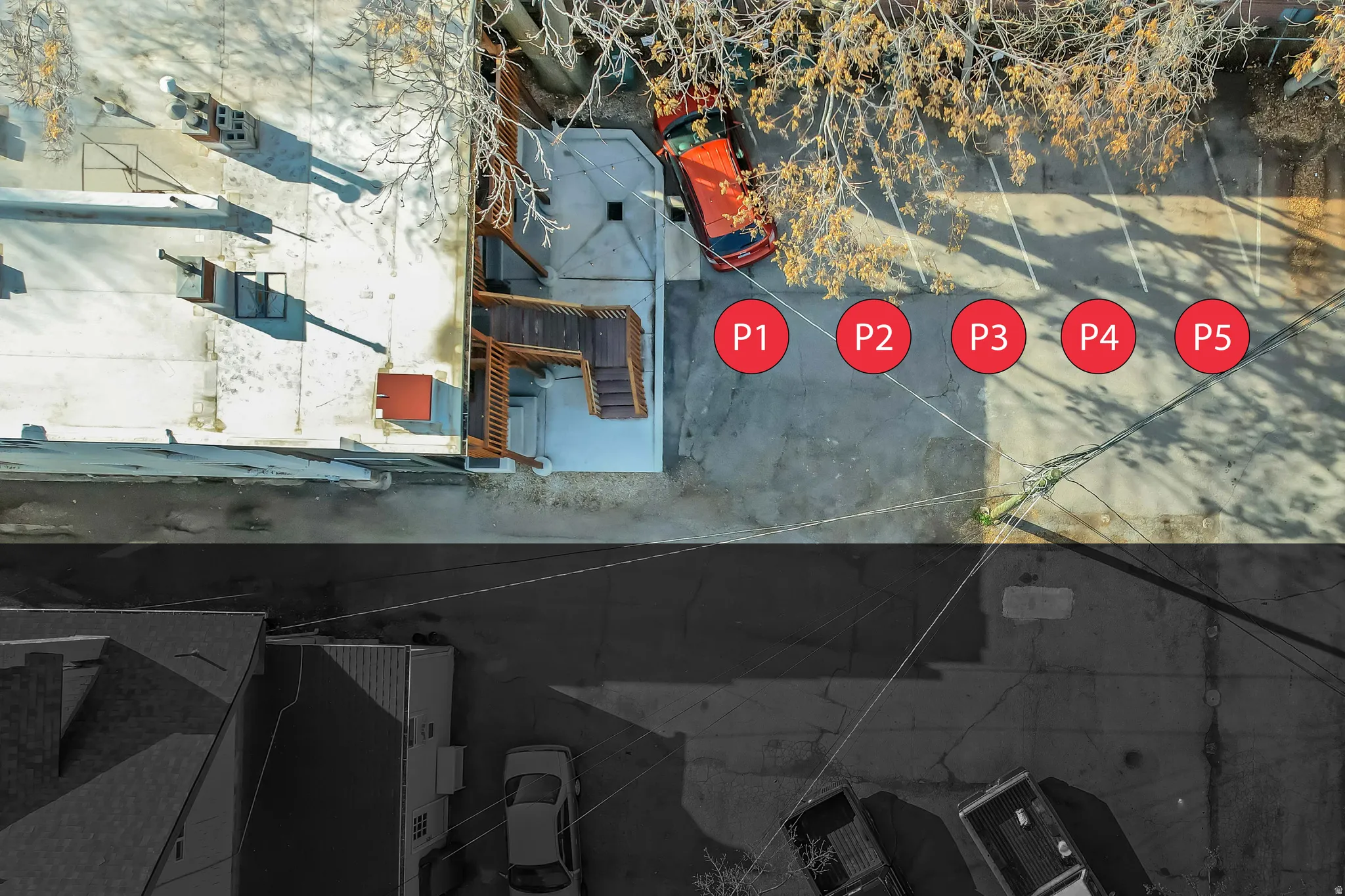 Five dedicated off-street parking spaces at the rear of the property