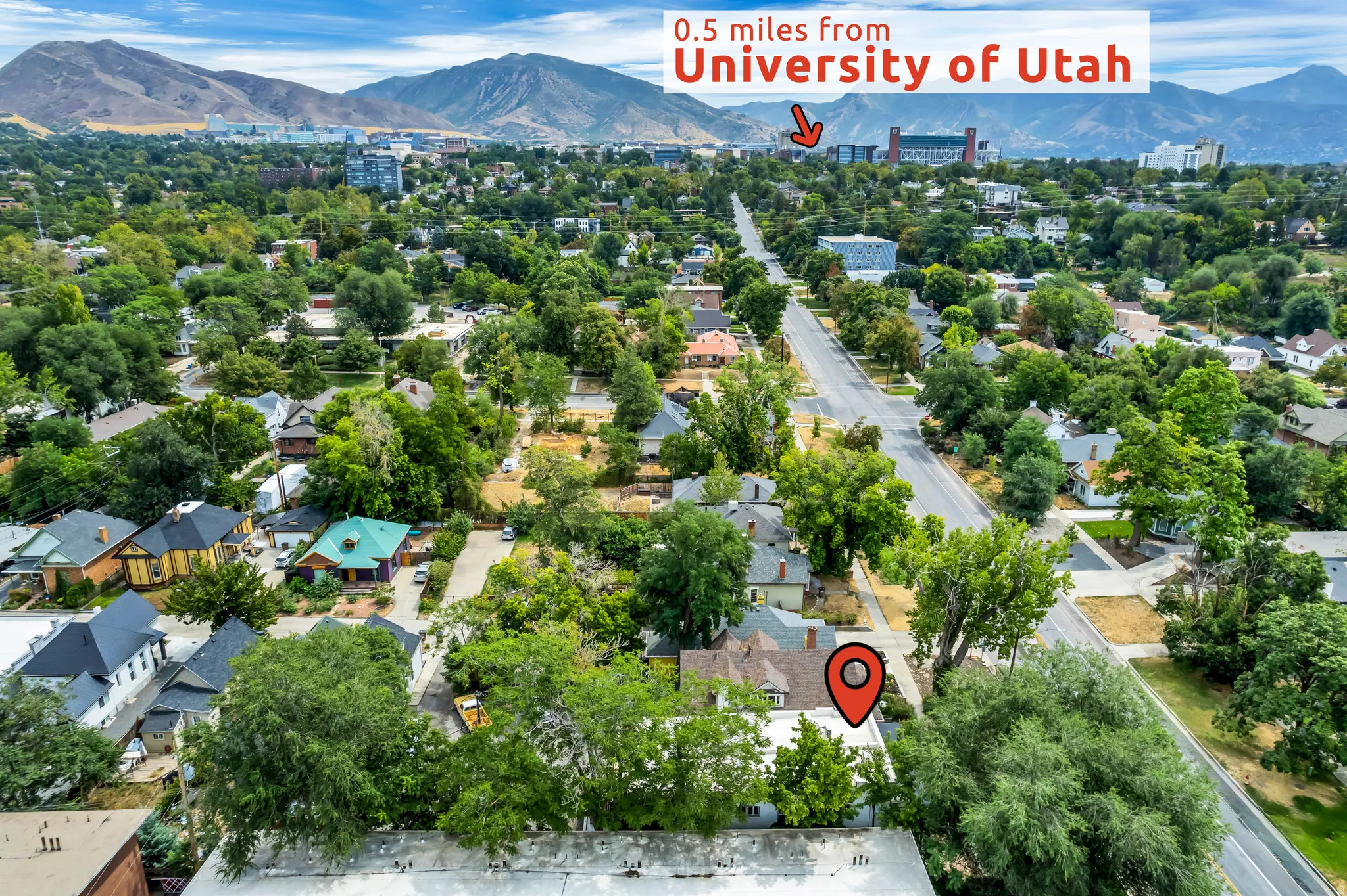 Bird's eye view showing proximity to University of Utah