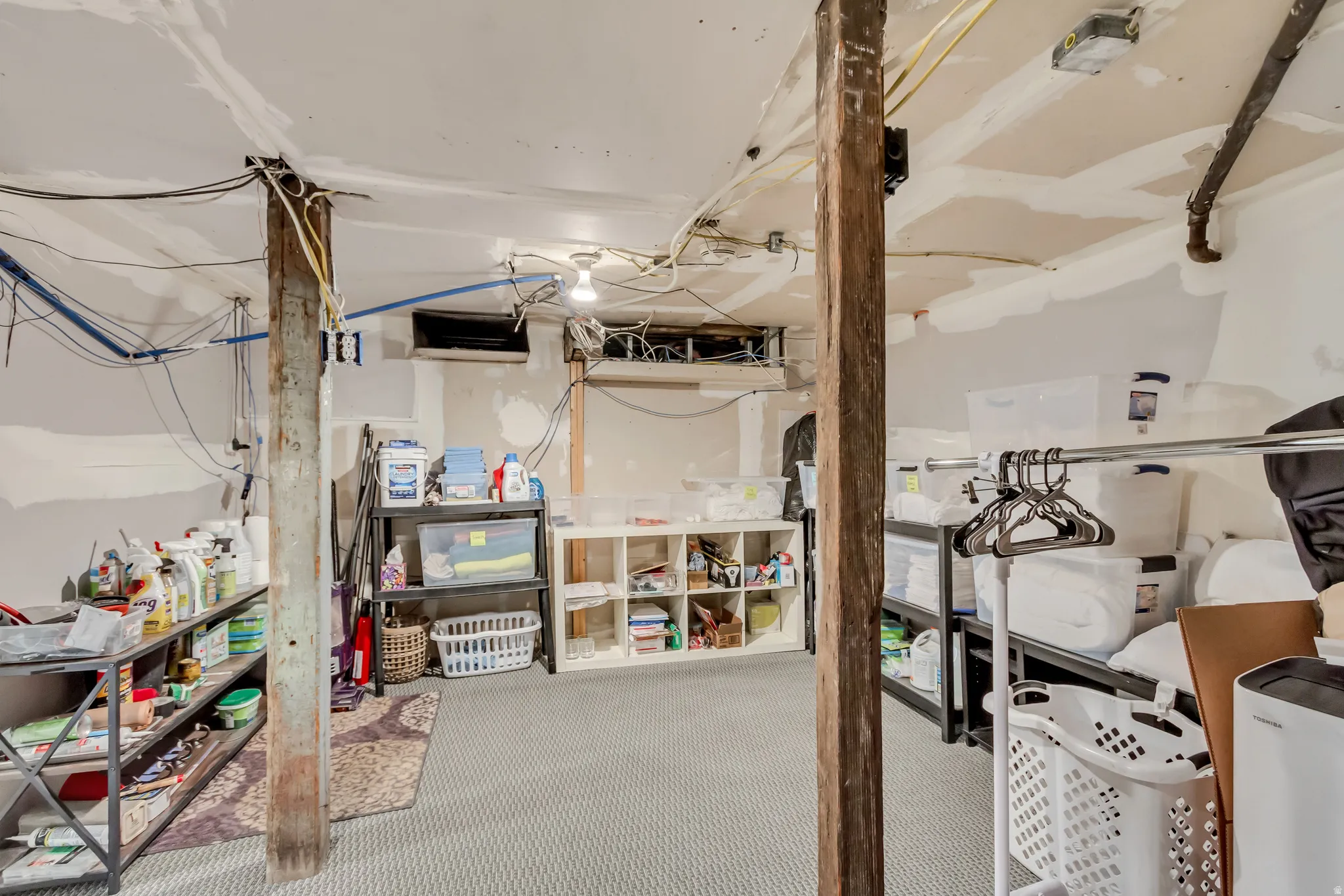 Unfinished basement storage room