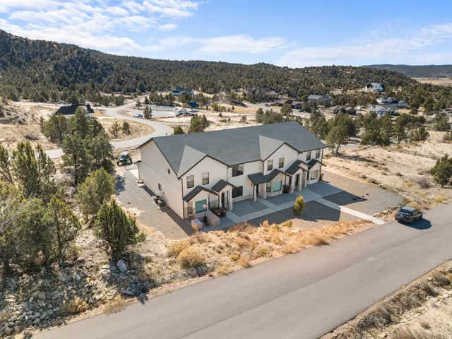 Drone / aerial view of a mountain backdrop