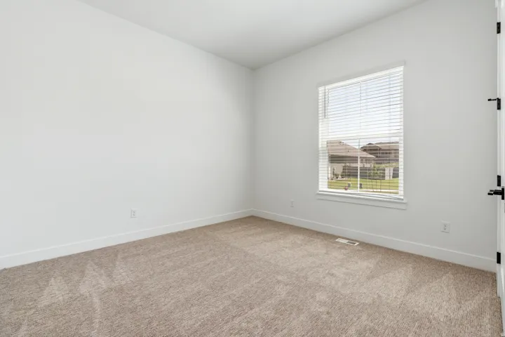 Unfurnished room with light carpet and baseboards