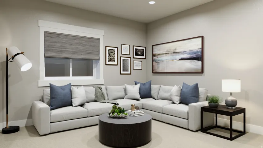 Living room featuring recessed lighting and carpet flooring