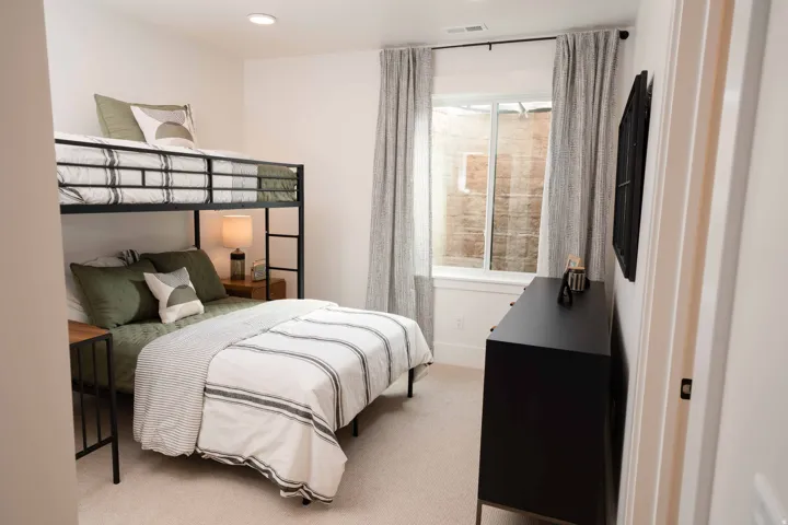 Bedroom with carpet flooring and recessed lighting