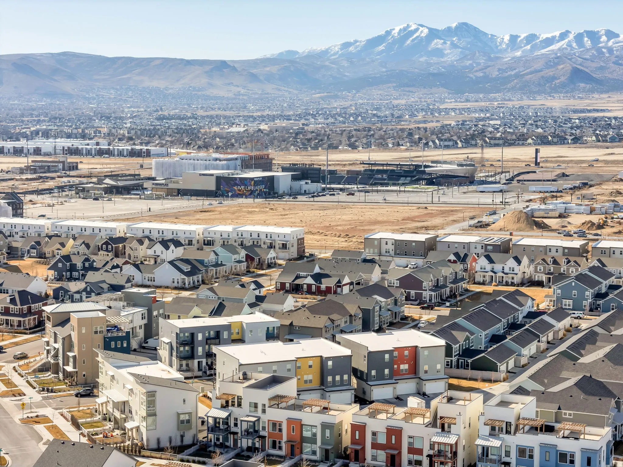 Aerial view of a mountain backdrop