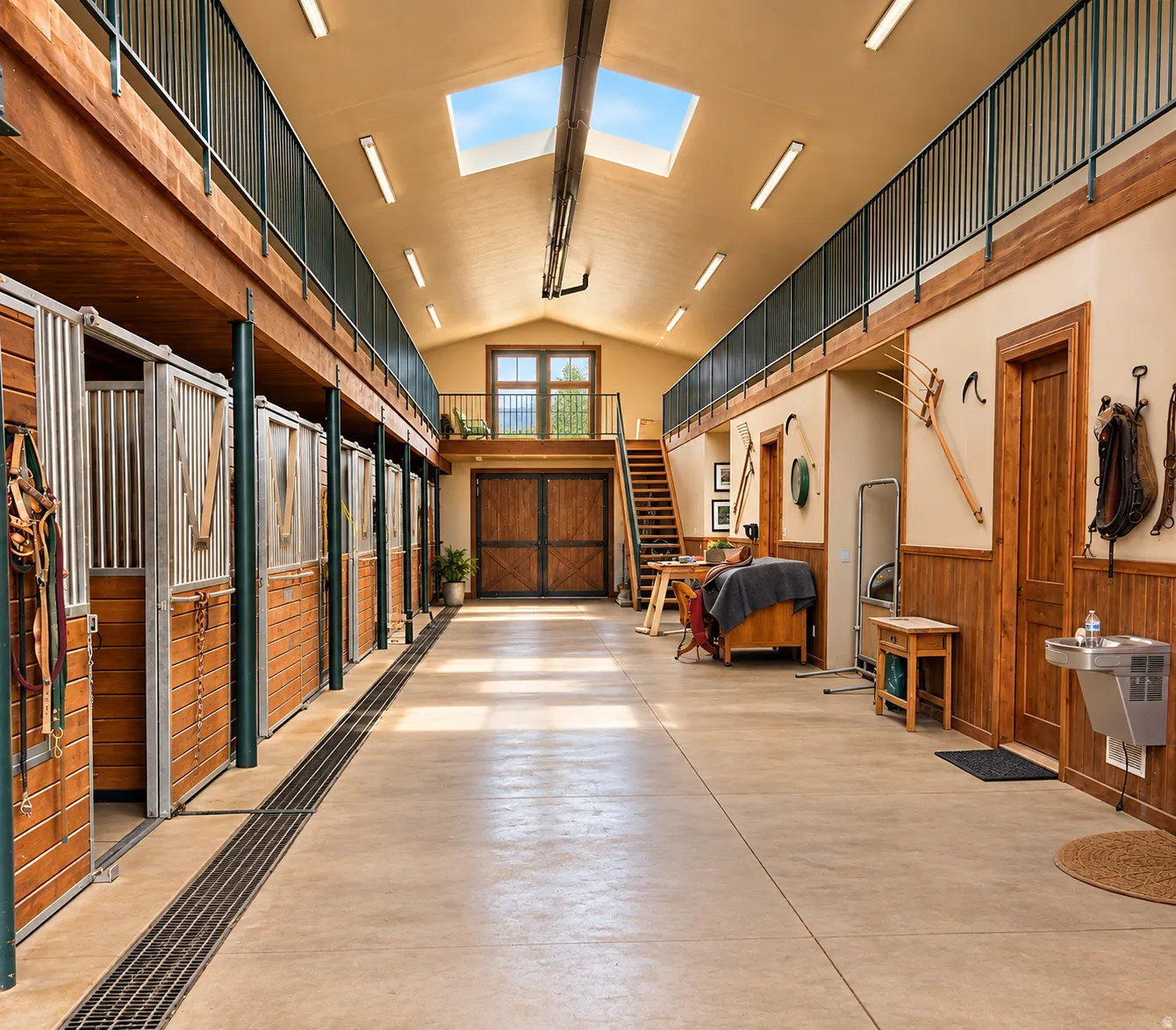 Spacious interior with vaulted ceilings and wood-paneled walls