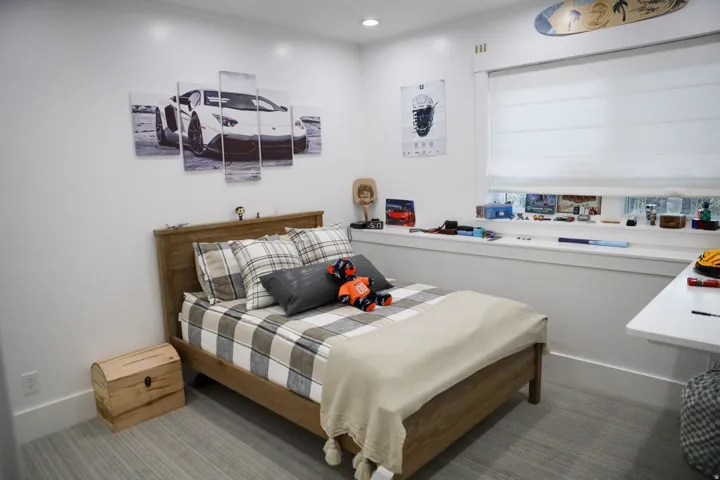 Carpeted bedroom featuring recessed lighting
