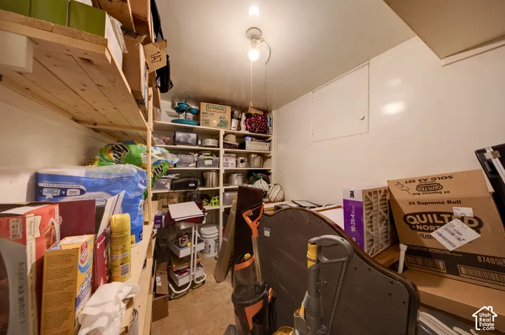 Basement storage with built in shelves