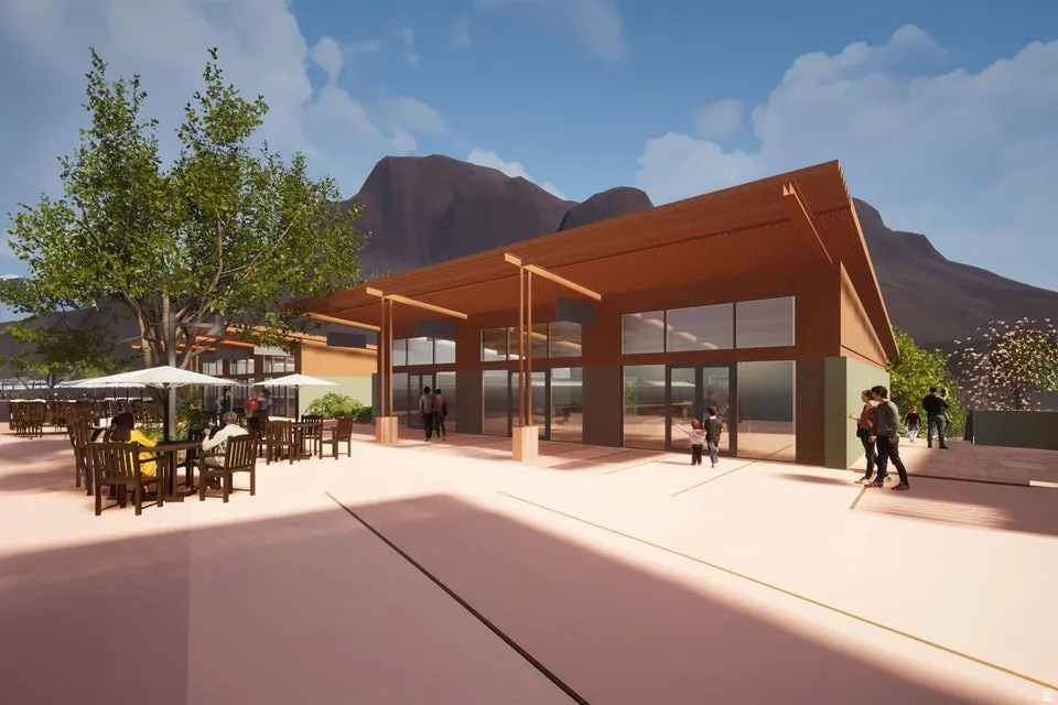 View of patio with a mountain view