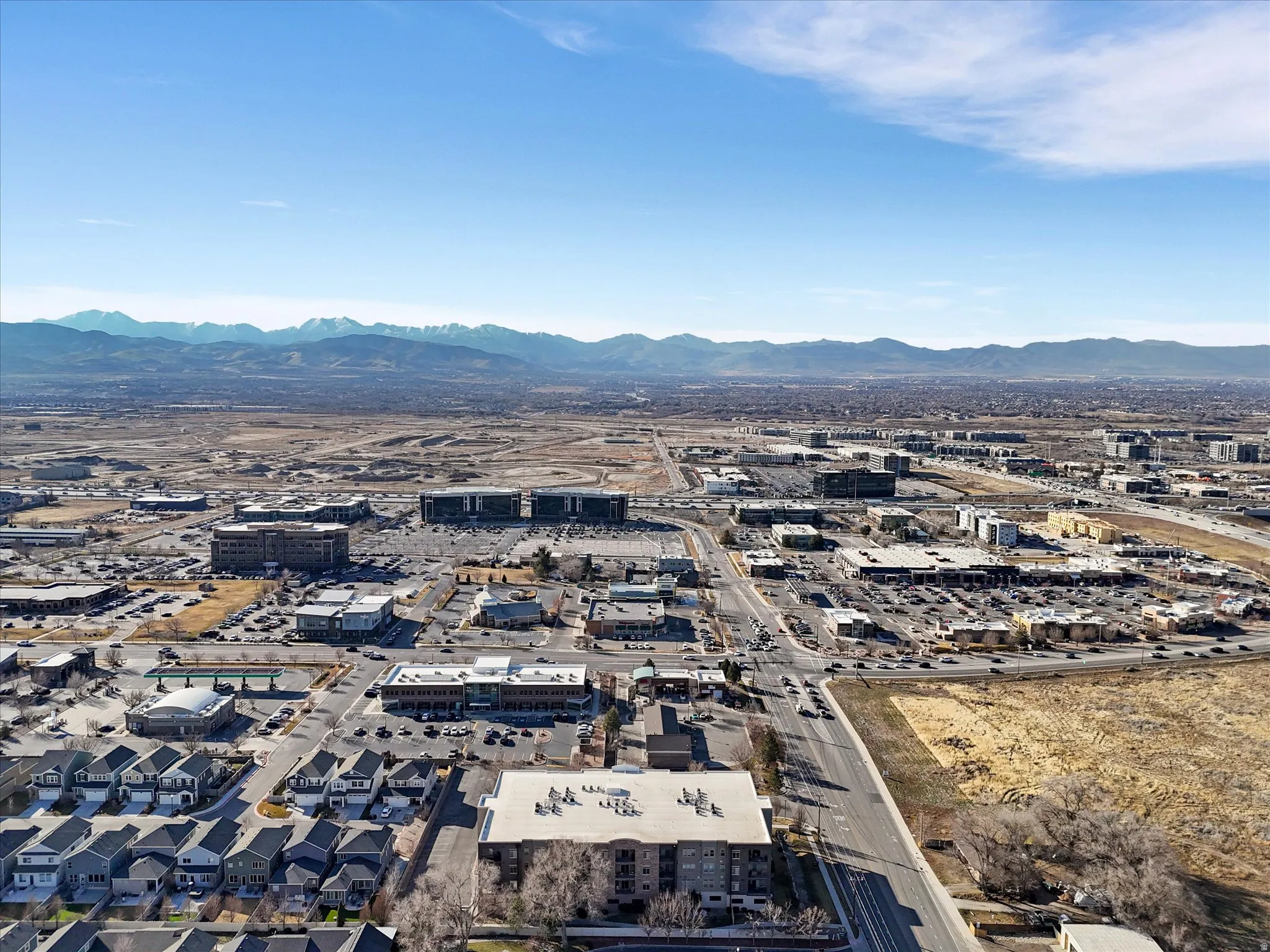Drone / aerial view of a mountain backdrop