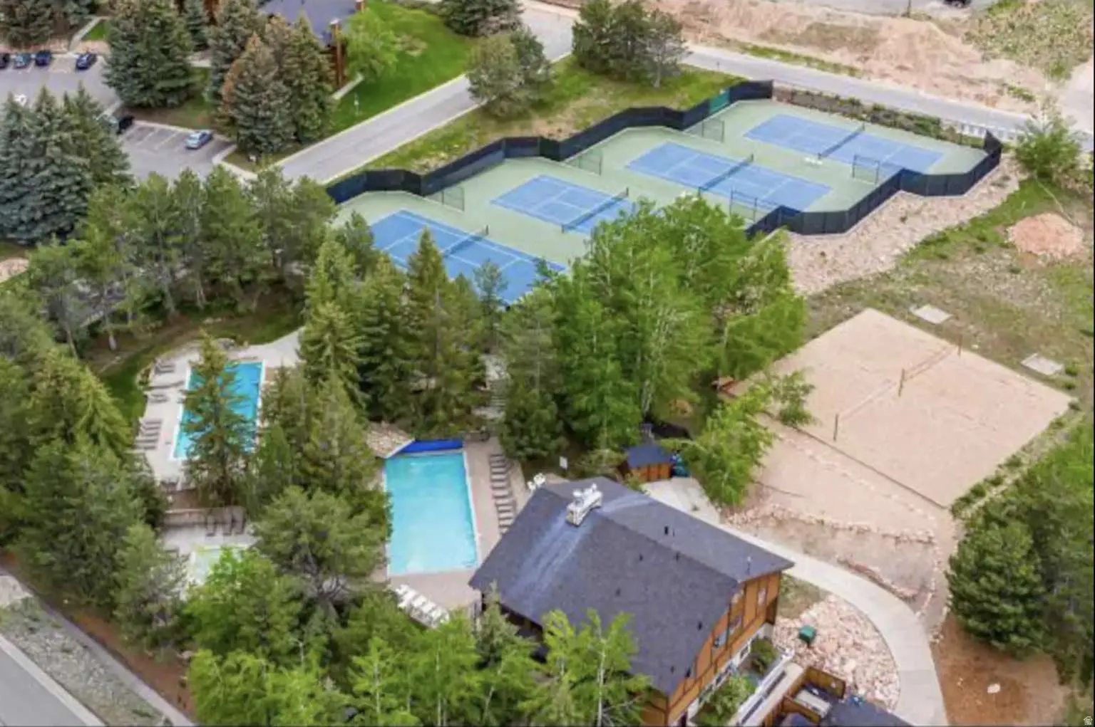 Drone / aerial view of a pool