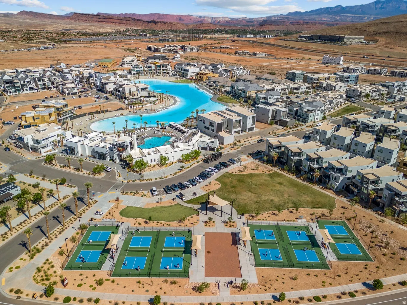 Bird's eye view of a mountainous background