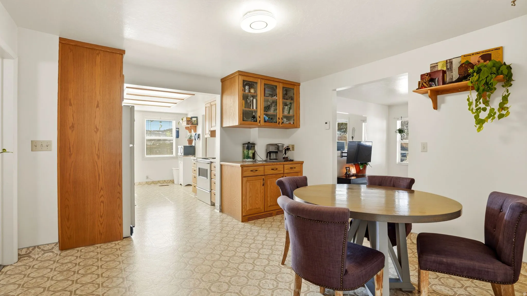 Dining area with light flooring
