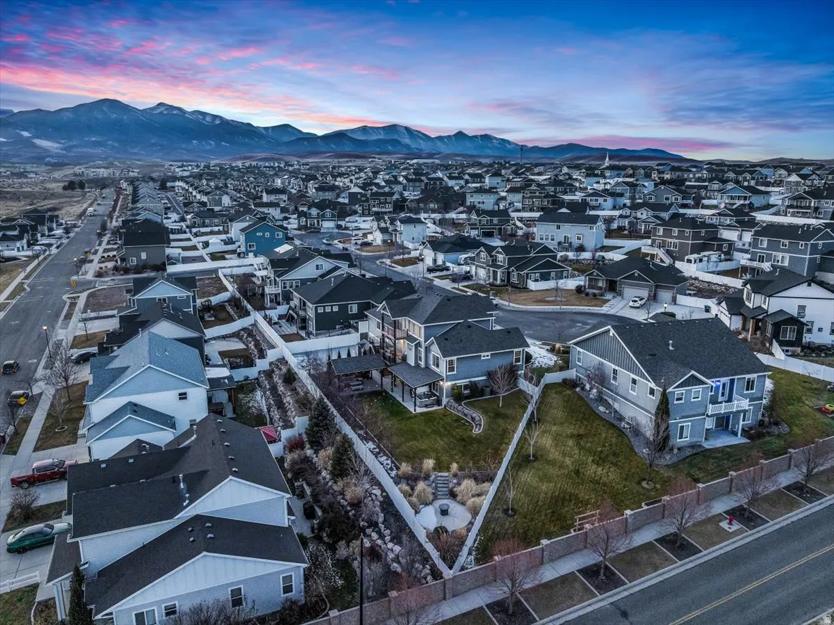 Aerial view at dusk of a mountain view