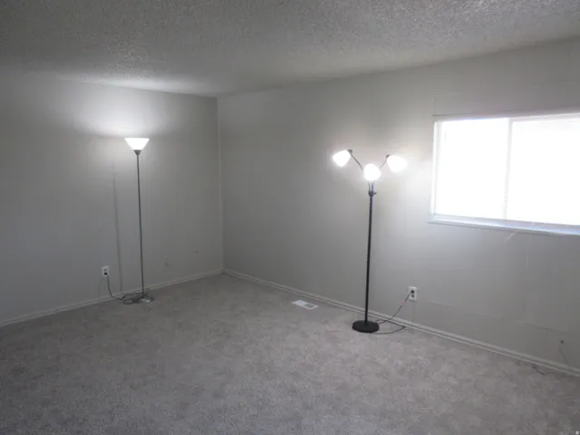 Spare room with a textured ceiling and carpet