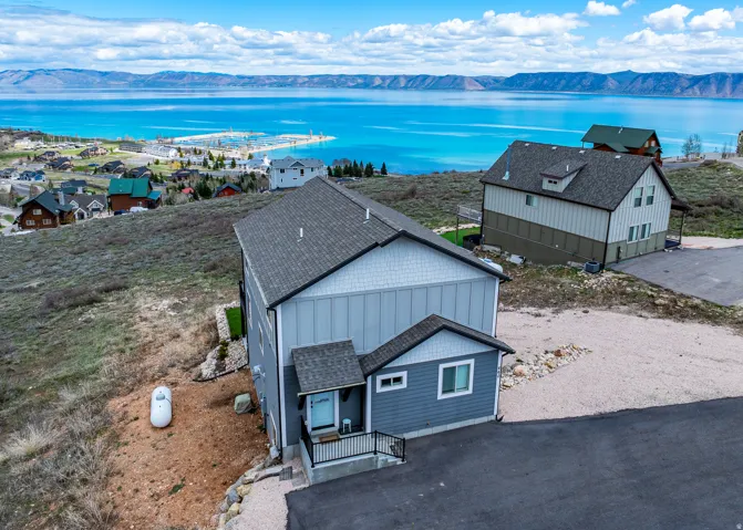 Drone / aerial view of a water and mountain view