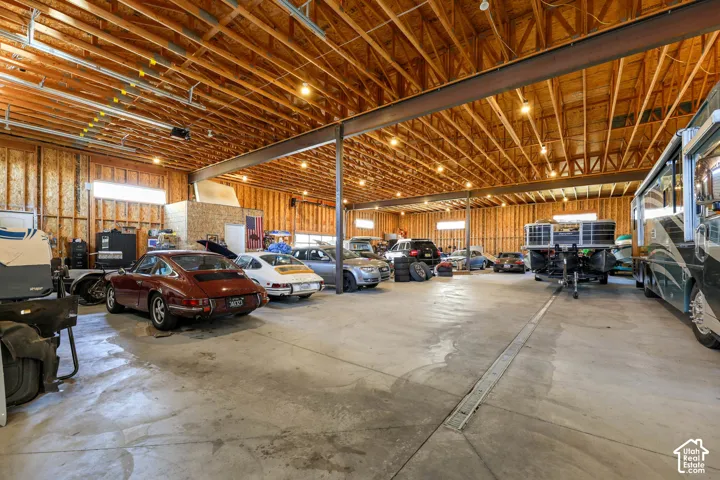 View of garage interior - 16 ft doors with 20ft  ceilings