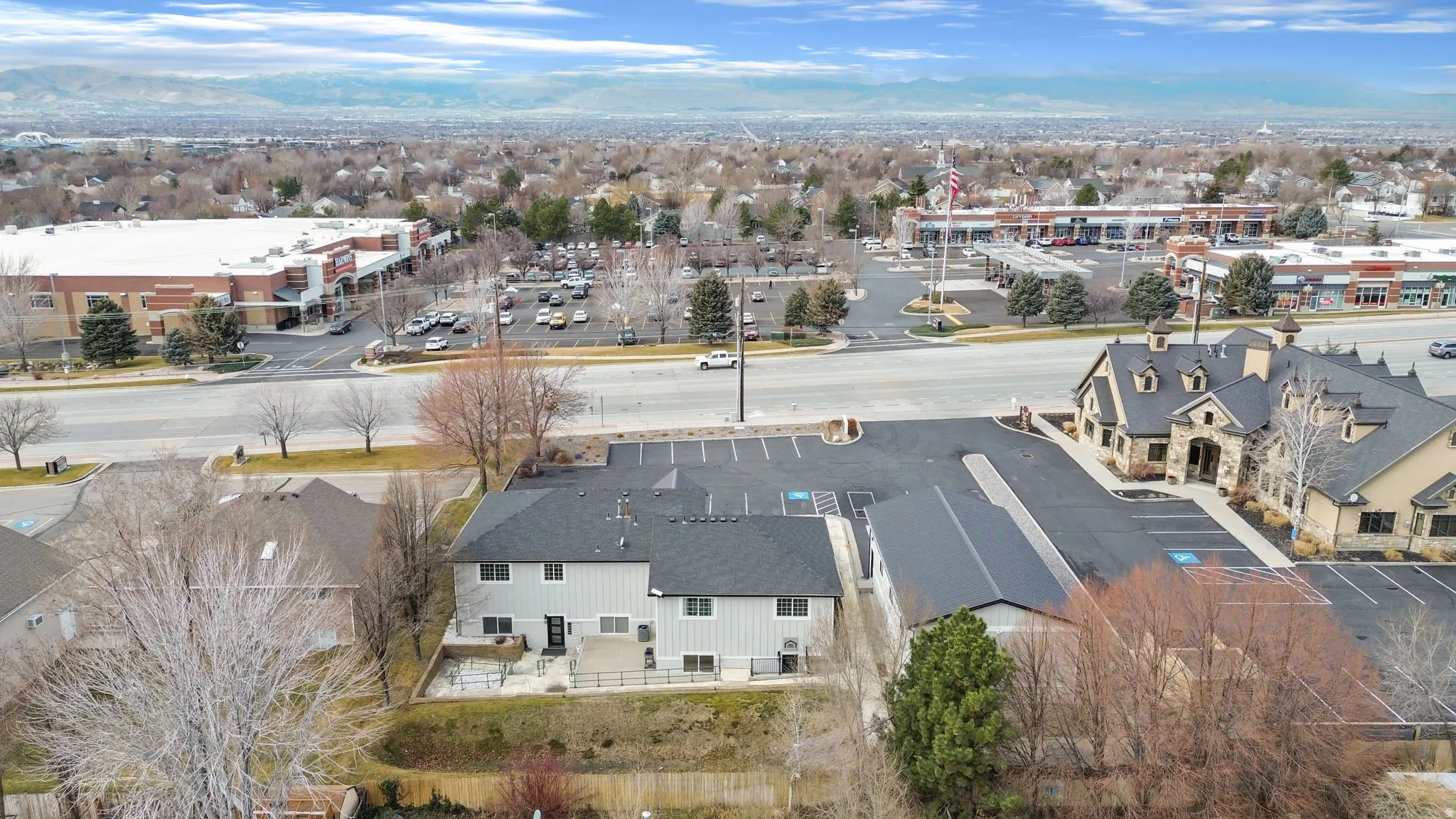 Aerial view of a mountain backdrop