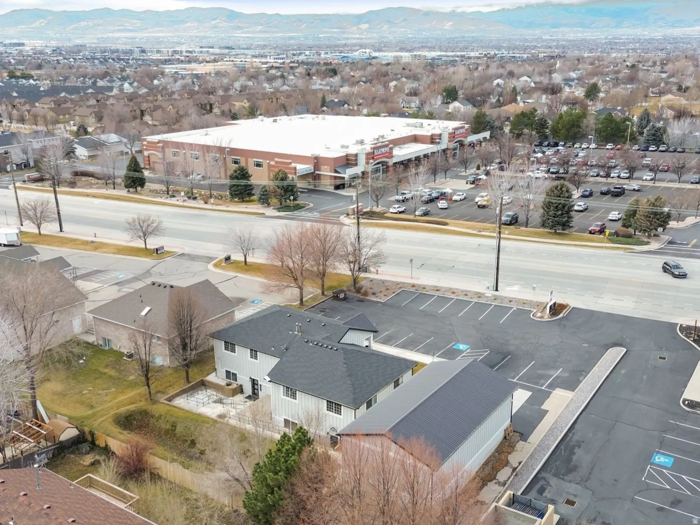 Drone / aerial view of a mountain backdrop