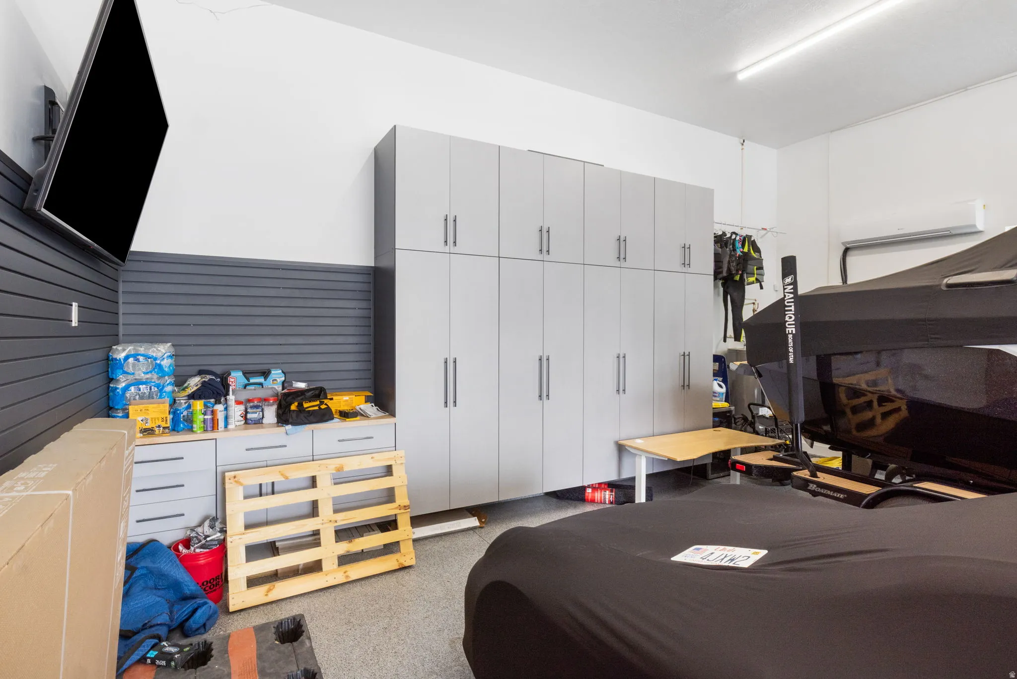 View of garage storage