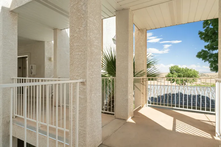 Balcony featuring elevator