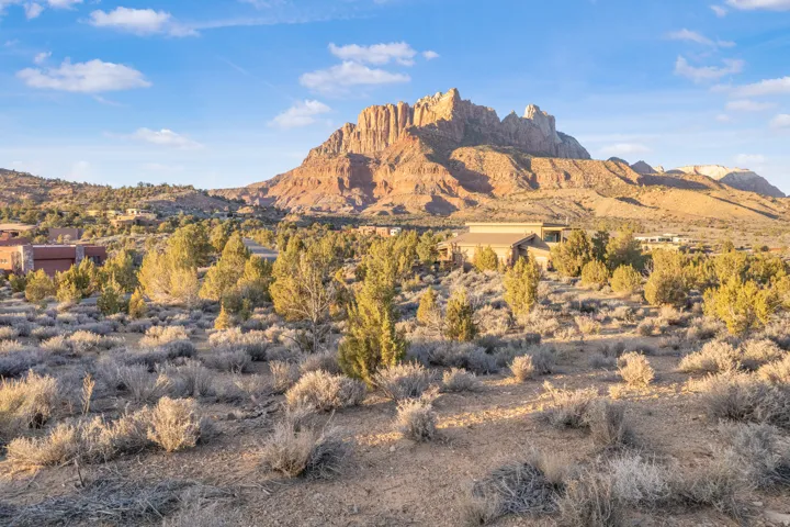 View of mountain backdrop with a desert landscape