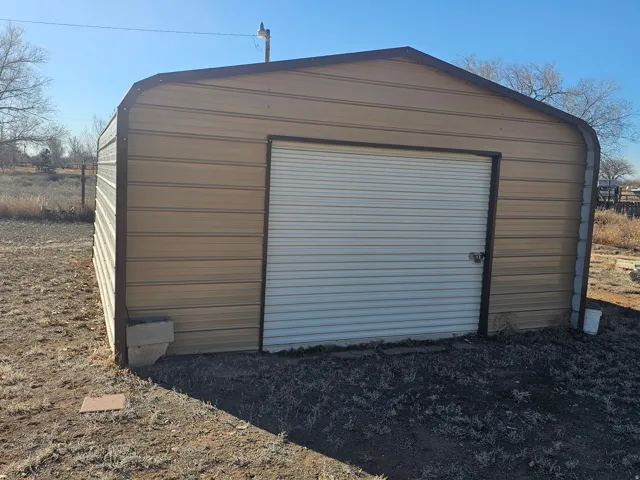 View of detached garage