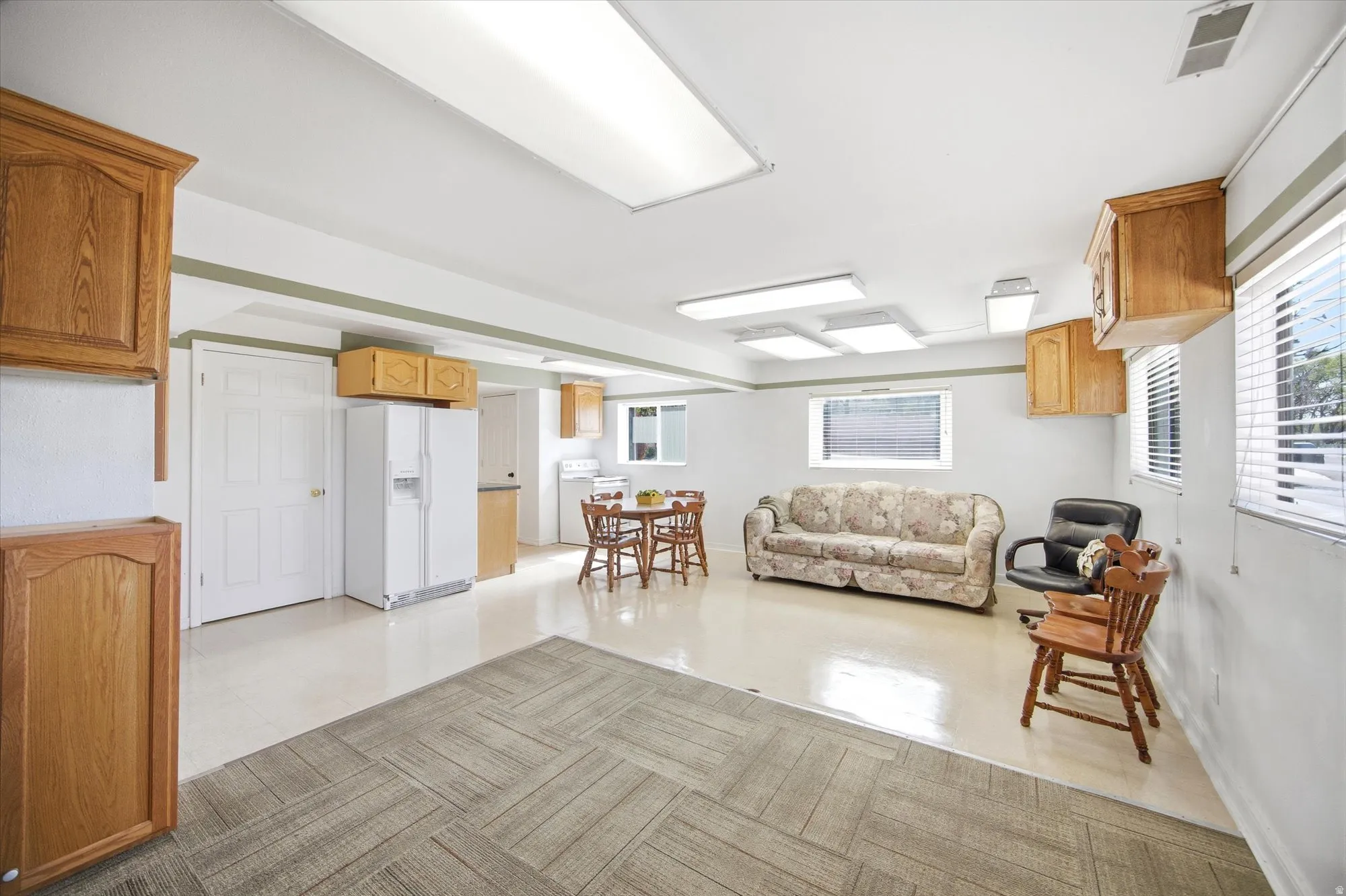 Living area with light flooring