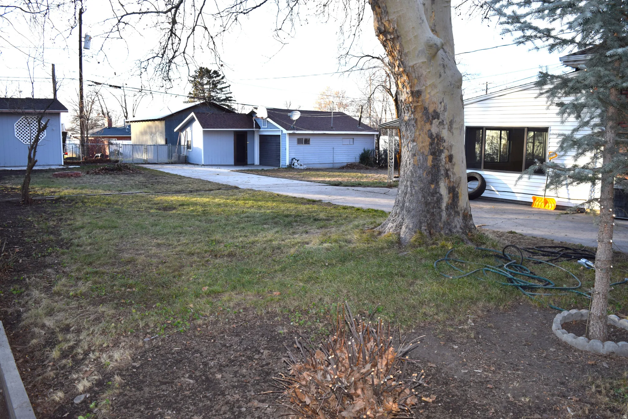 View of yard with concrete driveway