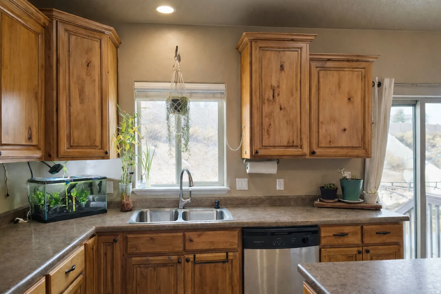 Kitchen featuring dishwasher and wood finish cabinets