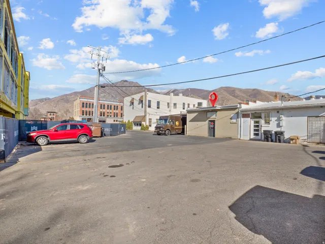 Uncovered parking lot with a mountain view